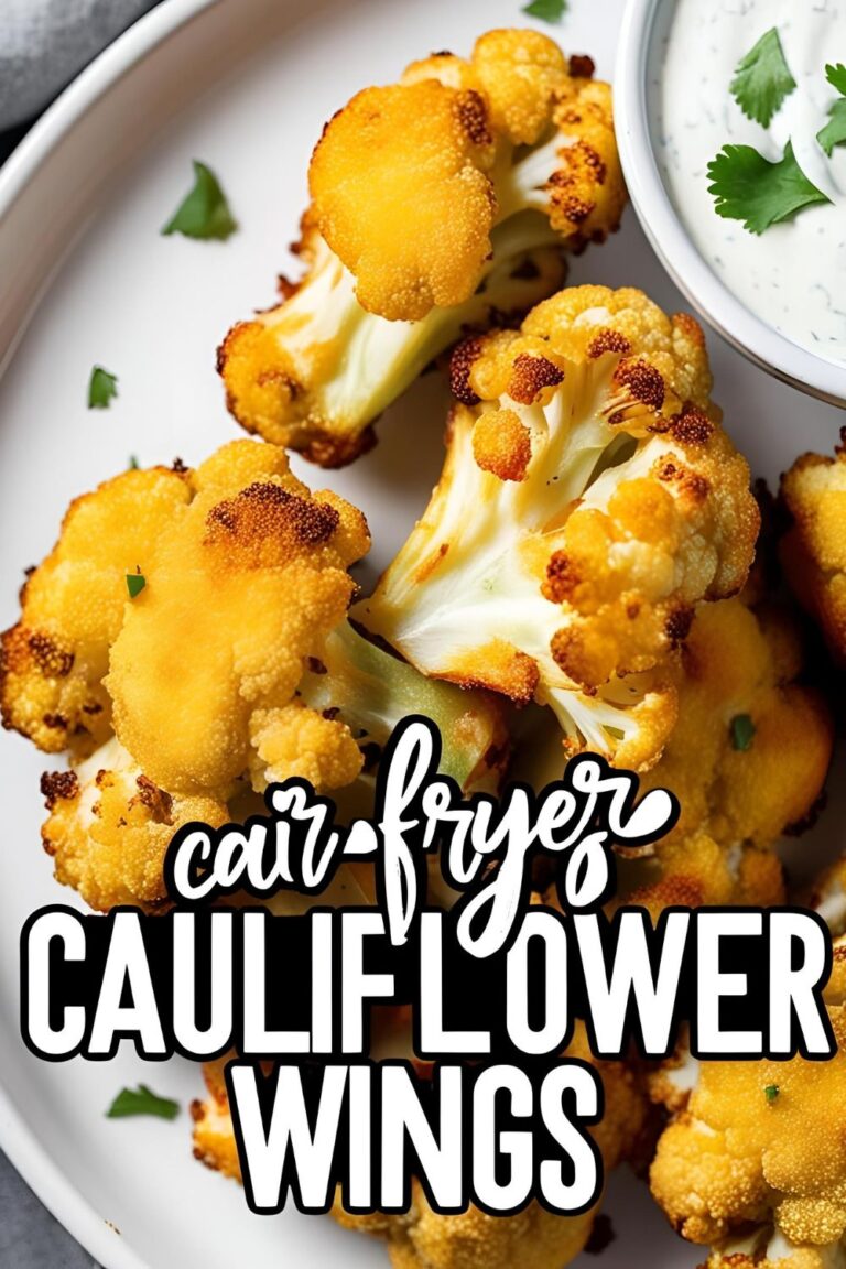 Overhead shot of crispy cauliflower wings with dipping sauce styled on parchment paper