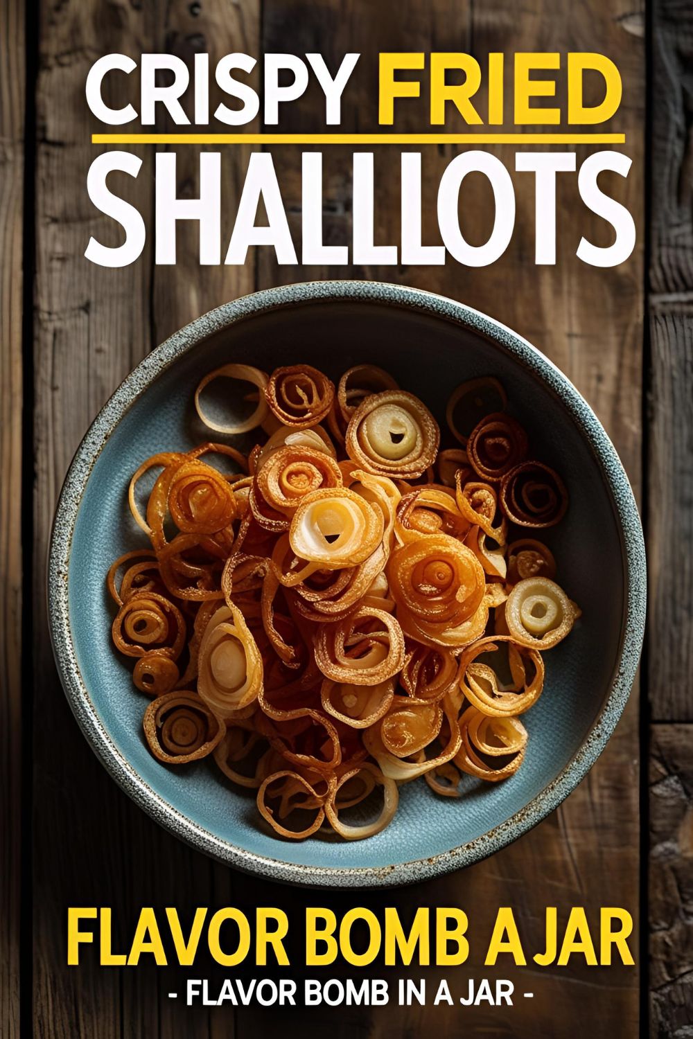 Crispy fried shallots in a jar and on spoon, homemade food topping idea