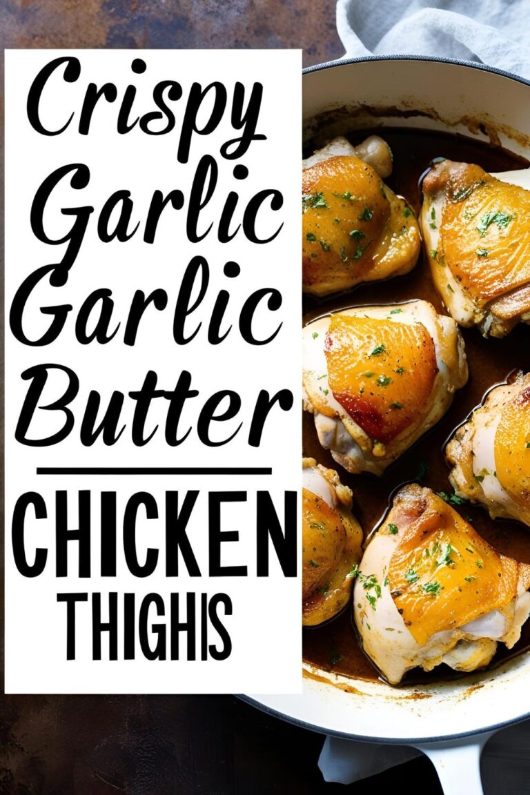 Plate of crispy garlic butter chicken thighs garnished with fresh herbs.