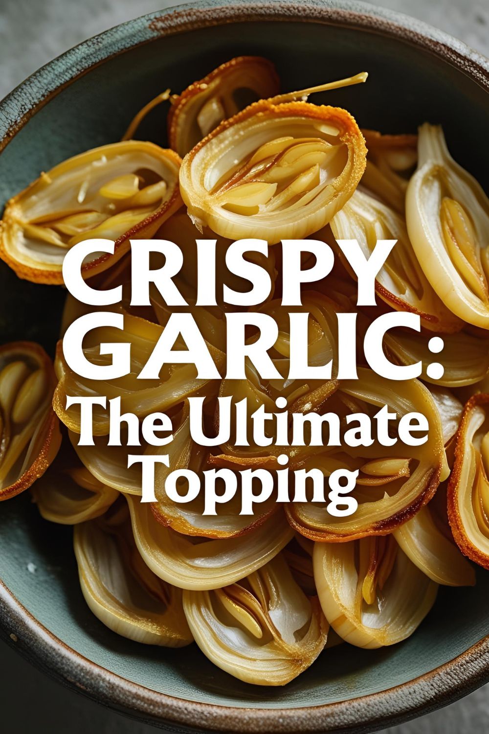 "A bowl of golden, crispy garlic slices ready to be used as a topping."
