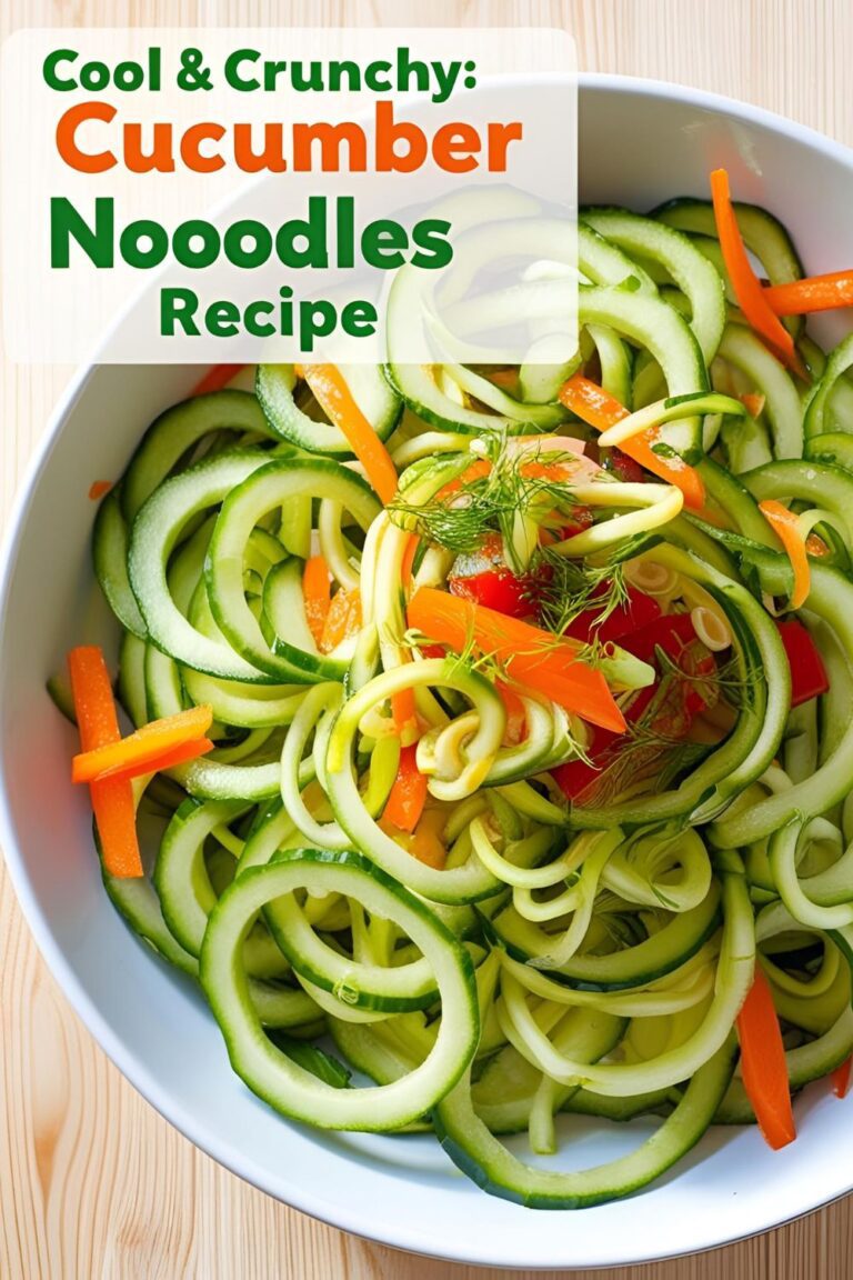 Bowl of cucumber noodles garnished with sesame seeds and green onions"