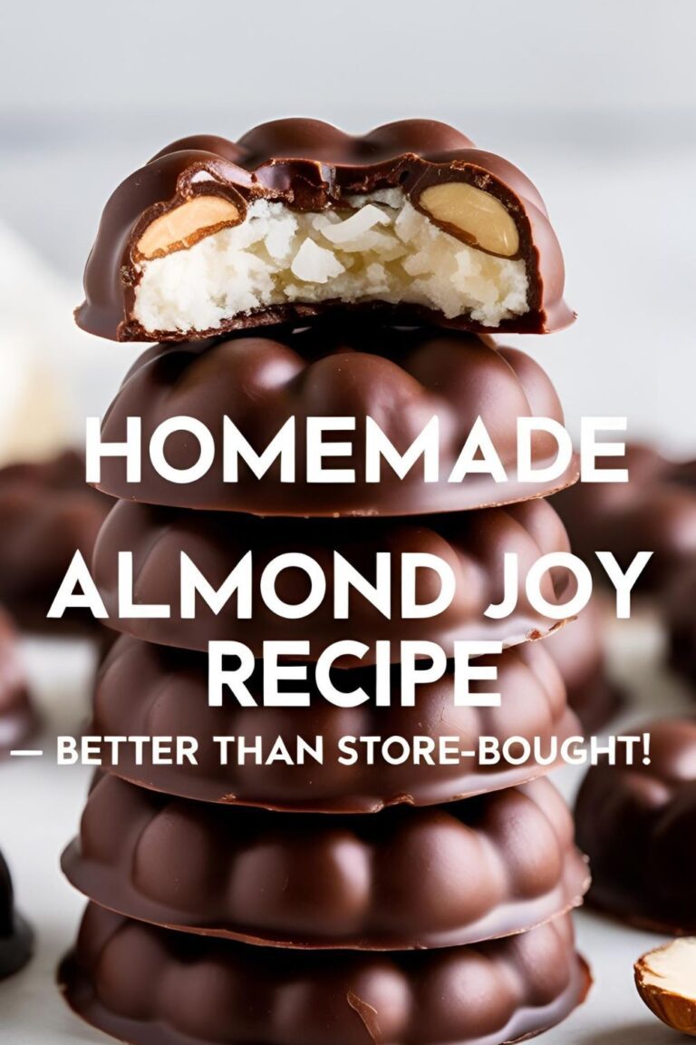 "Homemade Almond Joy bars with coconut filling, topped with almonds and coated in dark chocolate."