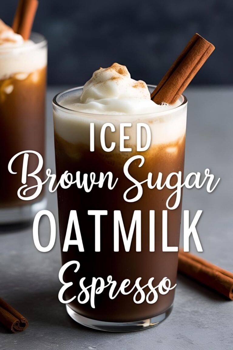 A glass of homemade Iced Brown Sugar Oatmilk Shaken Espresso with a cinnamon stick garnish.