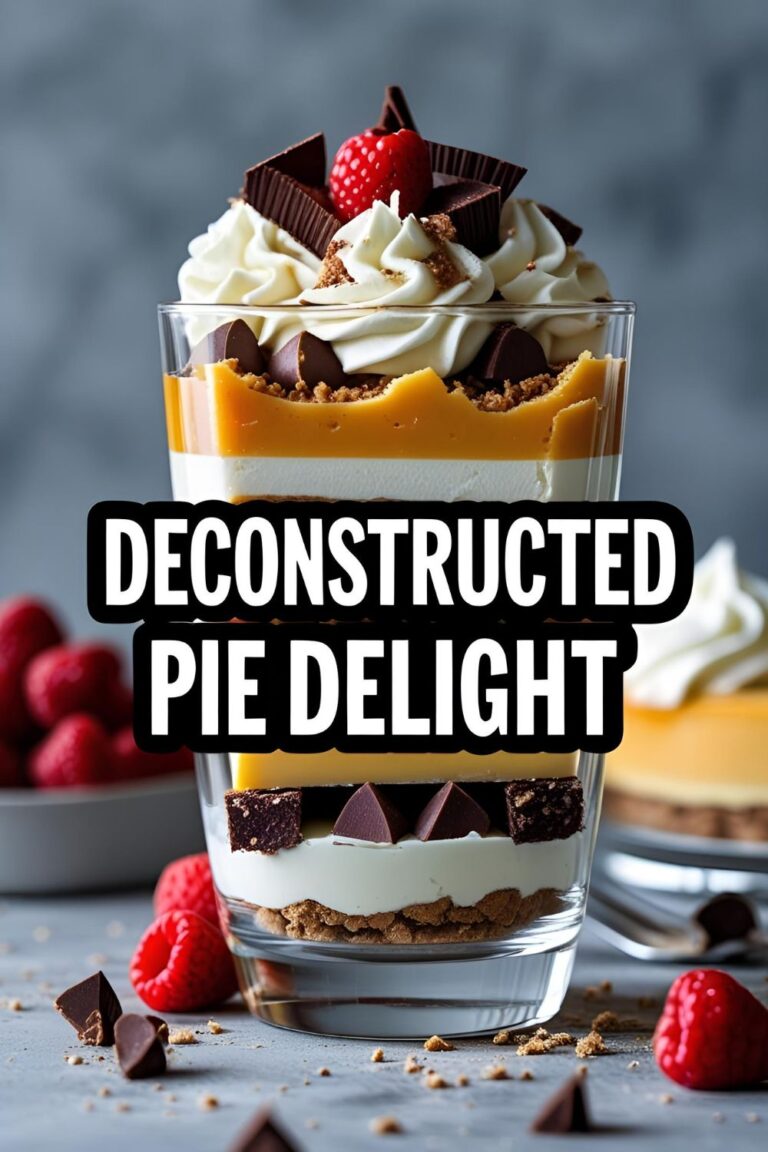 A beautifully layered deconstructed pie served in a clear glass, showcasing its vibrant ingredients.