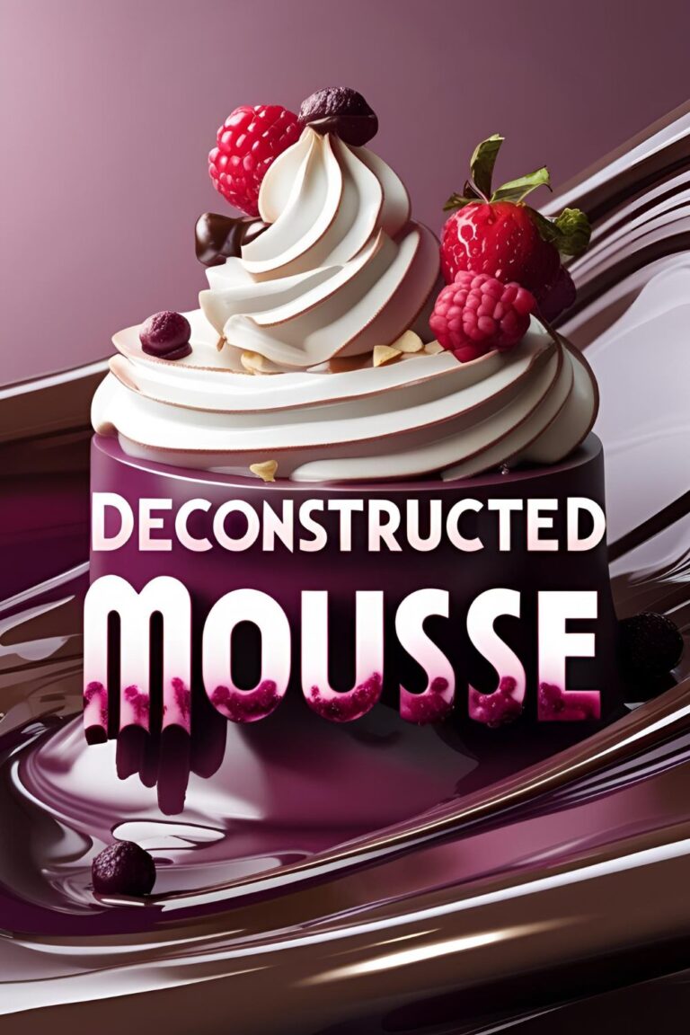 A stylish, modern dessert plate showcasing a layered deconstructed mousse with tuile shards and berry compote.