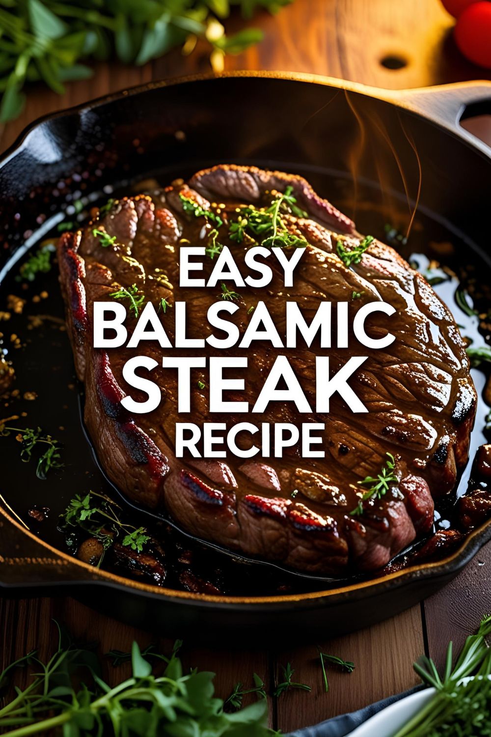 Juicy balsamic steak sliced and served with roasted vegetables.