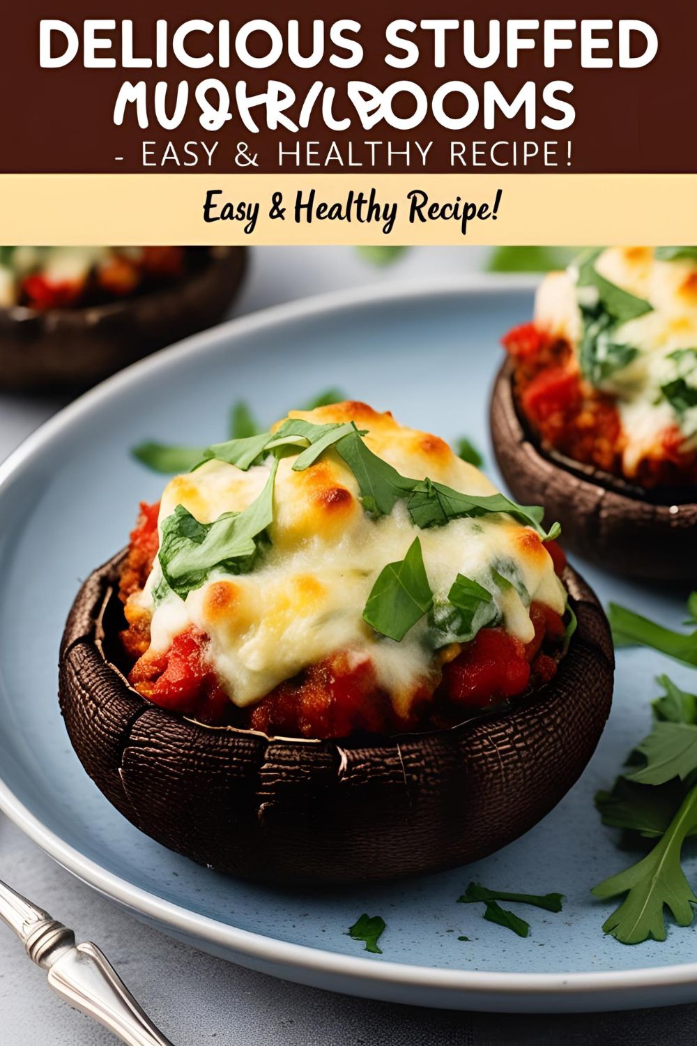 "Stuffed portobello mushrooms with ricotta and spinach filling on a plate."
