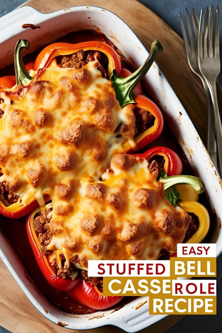 A hearty serving of Stuffed Bell Pepper Casserole in a white dish