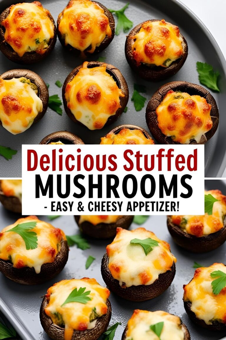 Close-up of golden-brown stuffed mushrooms garnished with fresh parsley on a white serving platter.