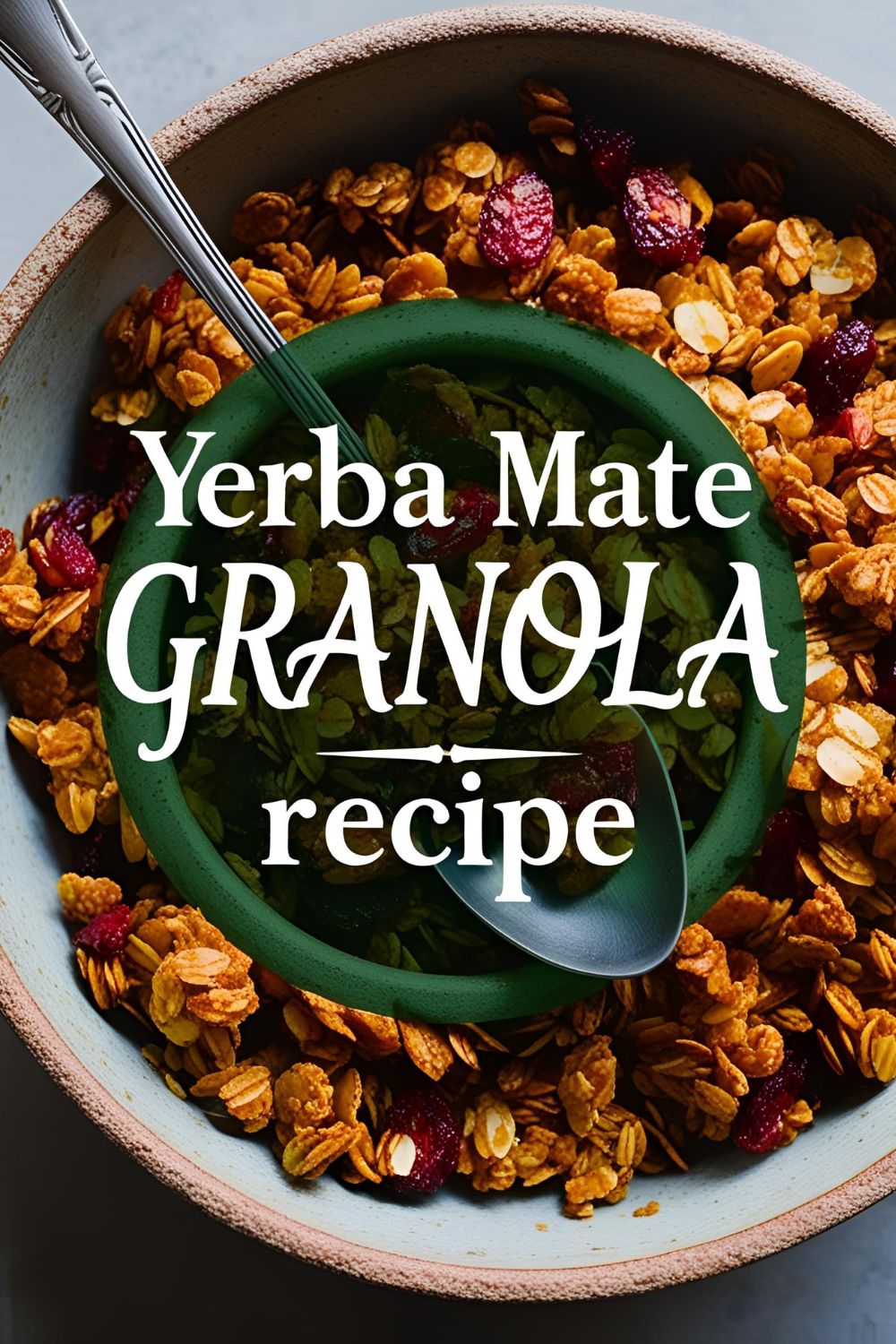 Bowl of homemade yerba mate granola with fresh fruits and yogurt.