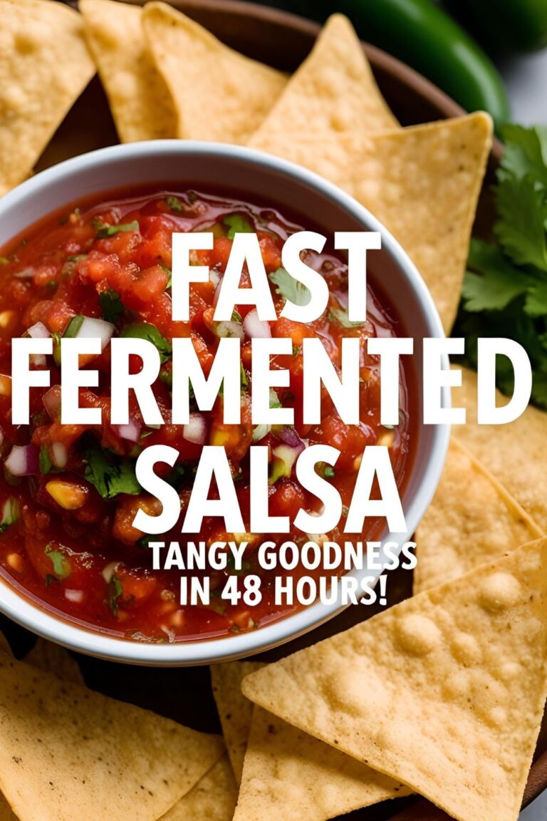 A bowl of vibrant fast fermented salsa surrounded by fresh ingredients.