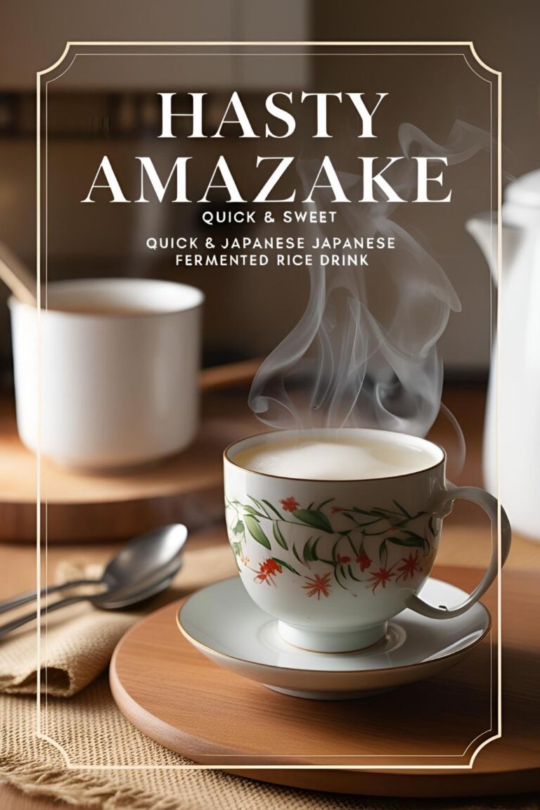 A steaming cup of homemade hasty amazake on a wooden table.