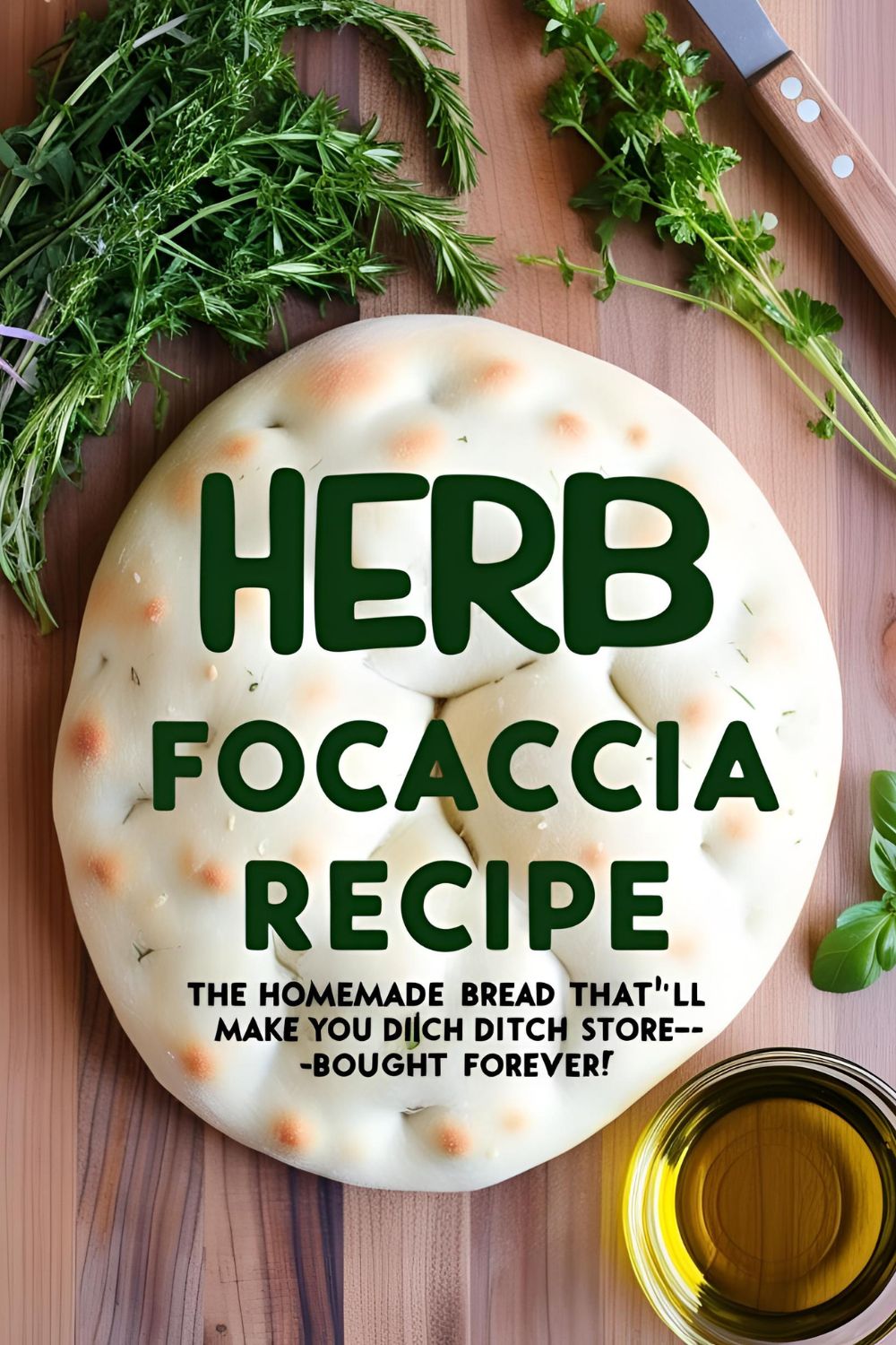 Freshly baked herb focaccia bread topped with rosemary and sea salt.