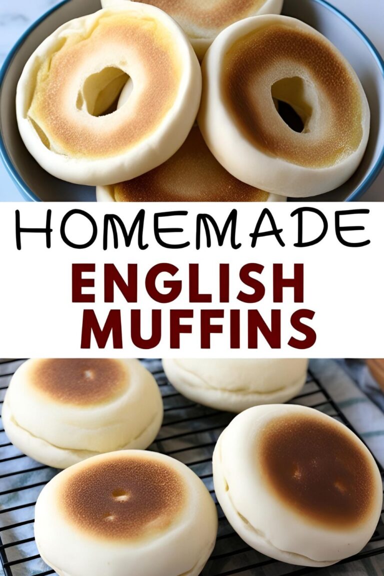 Close-up of a freshly baked English muffin split open, showcasing its fluffy interior.