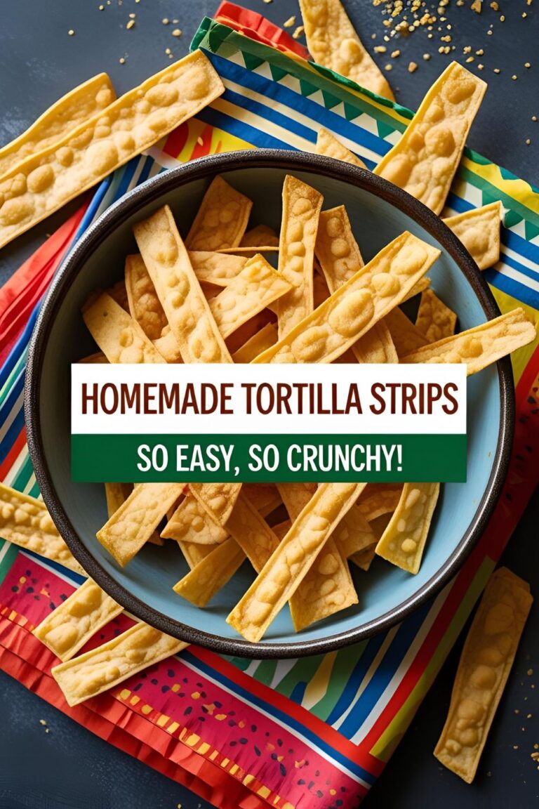 Crispy homemade tortilla strips served in a rustic bowl, perfect for soup and salads