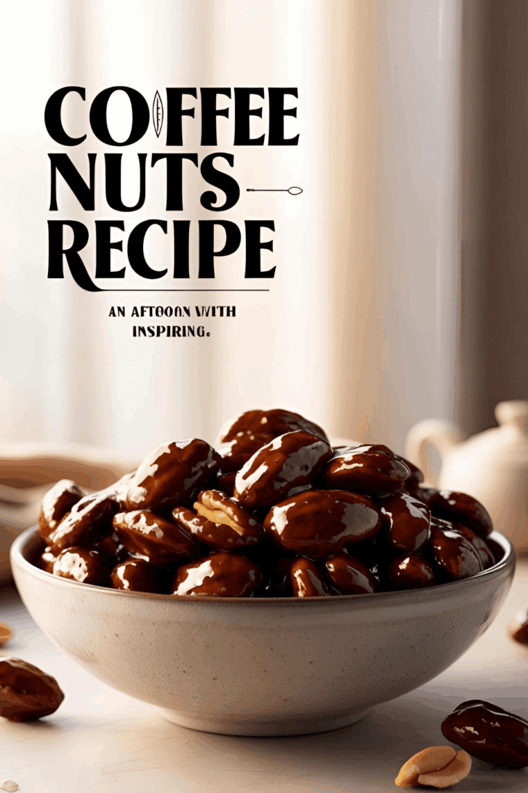 A bowl of glossy coffee-glazed nuts, perfect for snacking or gifting.