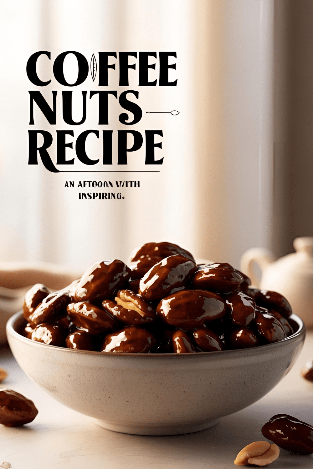 A bowl of glossy coffee-glazed nuts, perfect for snacking or gifting.