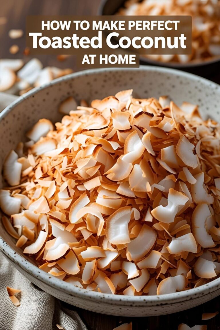 Golden toasted coconut in a bowl ready to be used in various recipes.