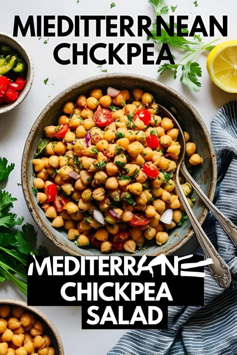 A bowl of colorful Mediterranean Chickpea Salad with fresh ingredients.