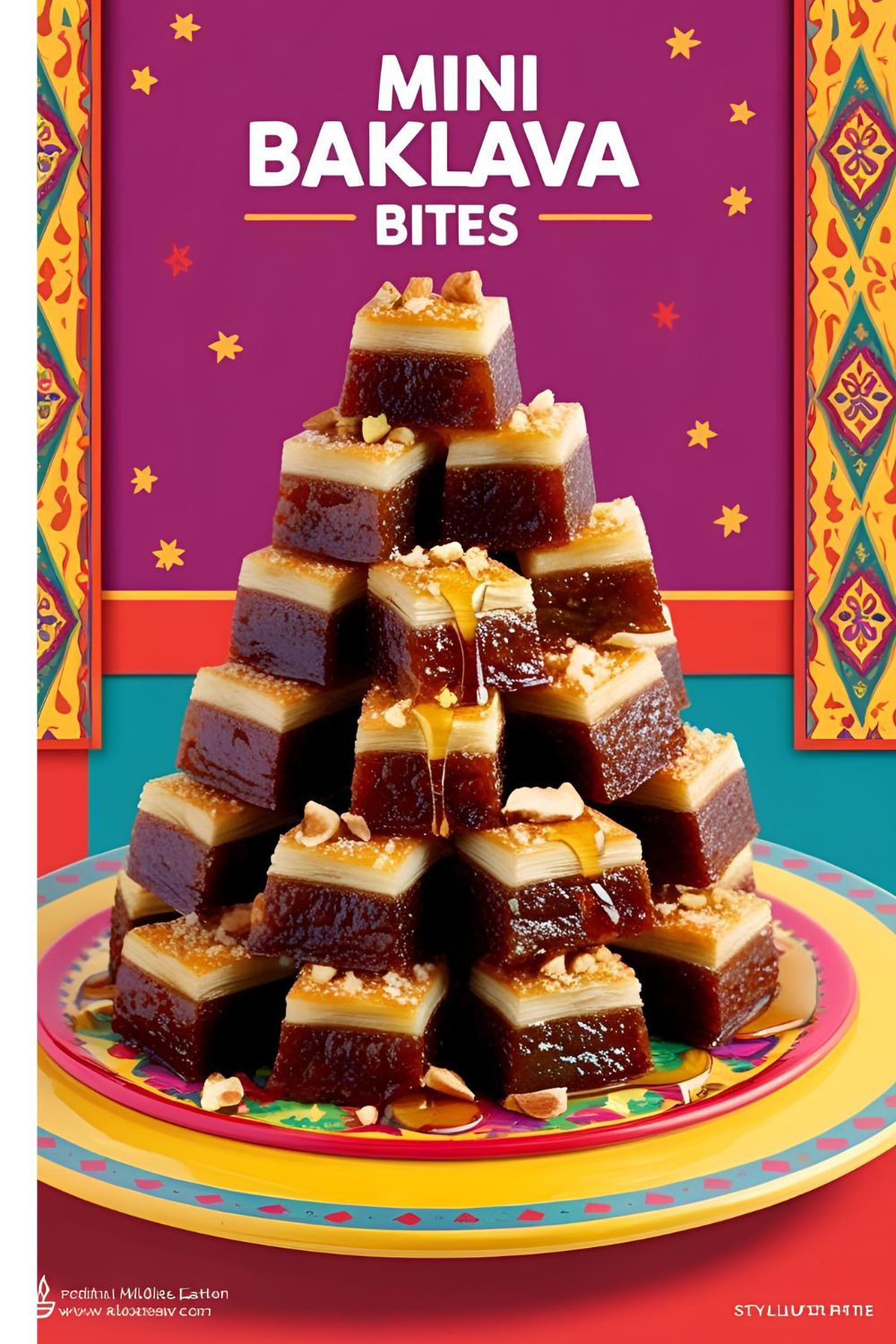 A tray of golden mini baklava bites, drizzled with honey syrup.