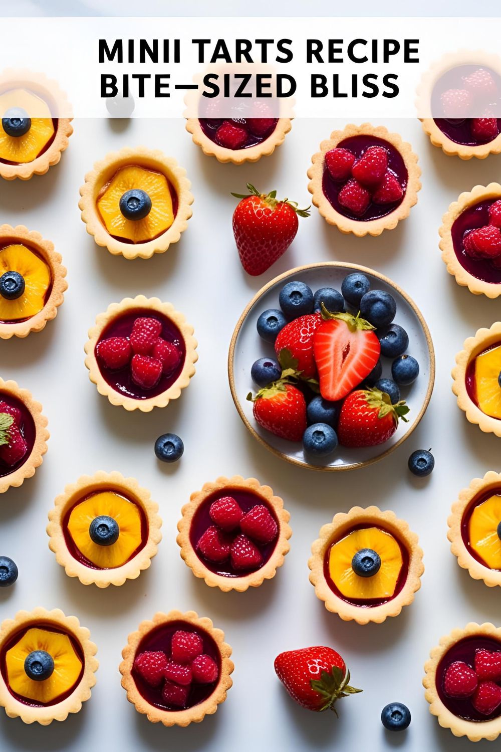 Assorted mini tarts with fresh fruit toppings on a serving platter