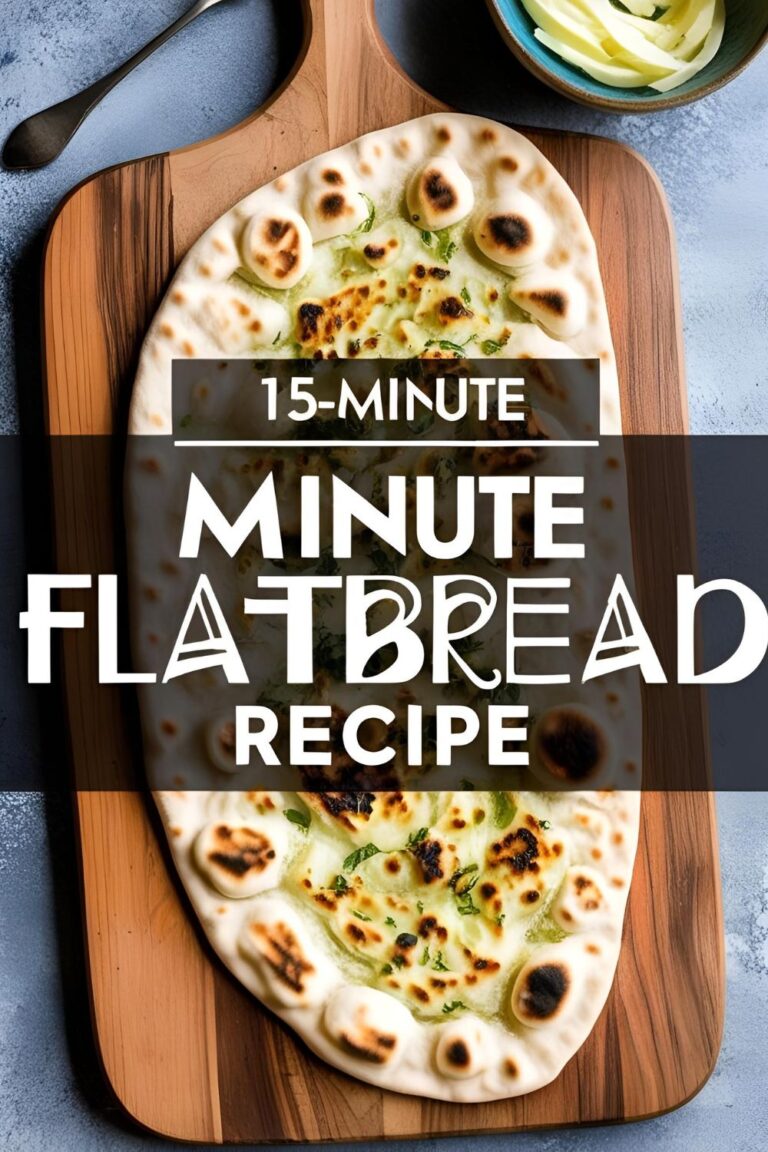 Golden-brown flatbread served on a wooden board with dipping sauces.