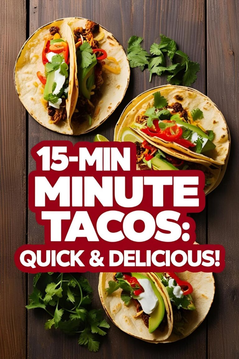 A plate of 15-minute tacos with fresh toppings, perfect for a quick and easy dinner.