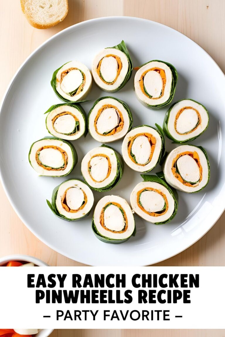 Plate of Ranch Chicken Pinwheels with creamy filling and herbs, perfect party appetizer idea.