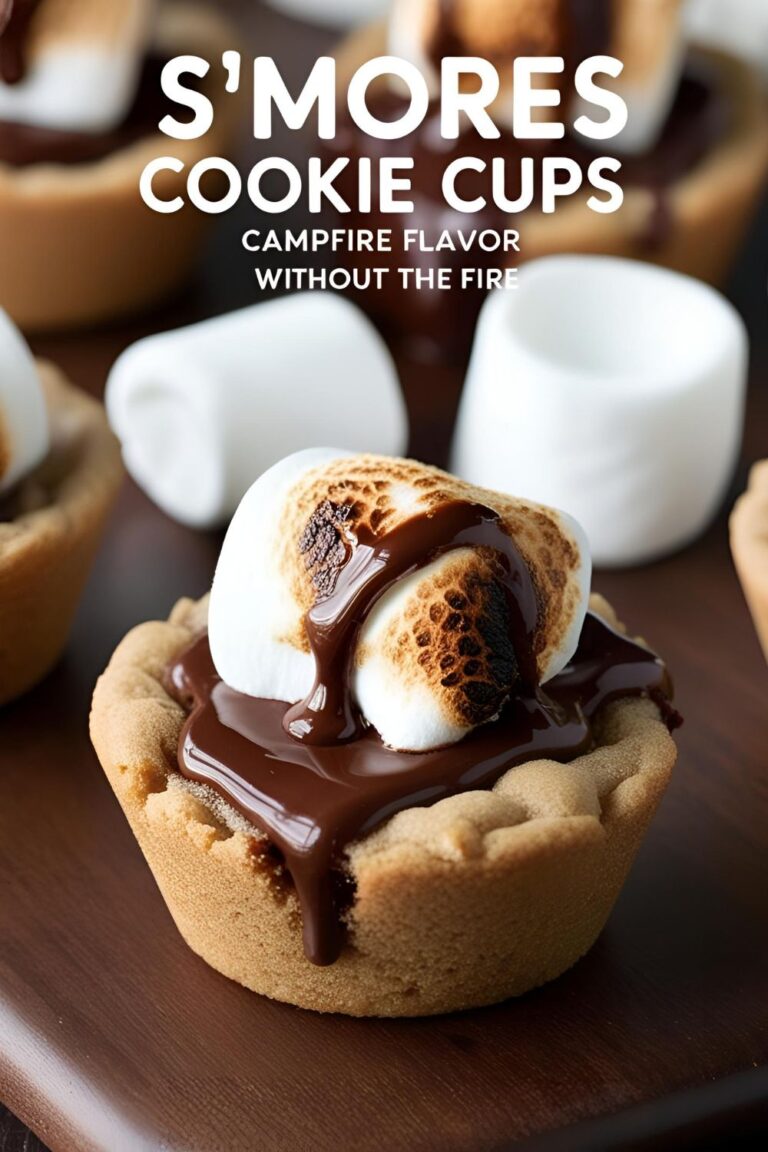 Close-up of a S'mores Cookie Cup with melted chocolate and toasted marshmallow on top.