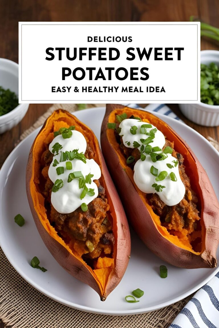 A plate showcasing a beautifully stuffed sweet potato topped with avocado and sour cream.