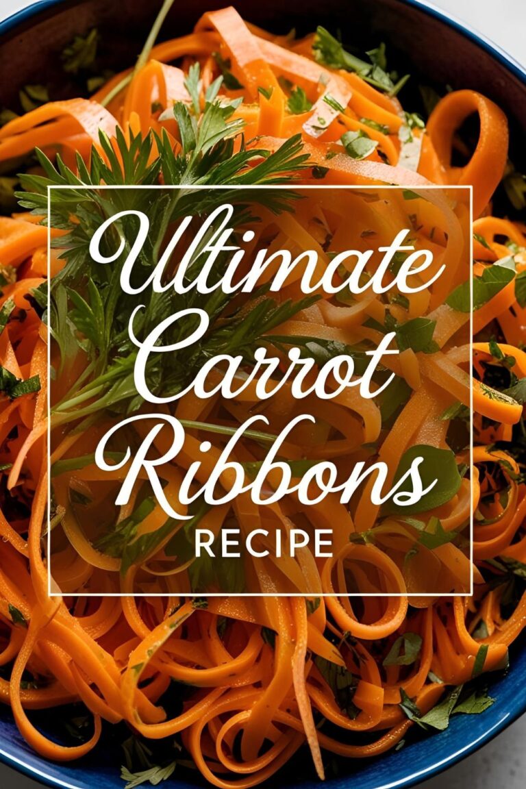 A beautifully plated dish of carrot ribbons garnished with fresh herbs.