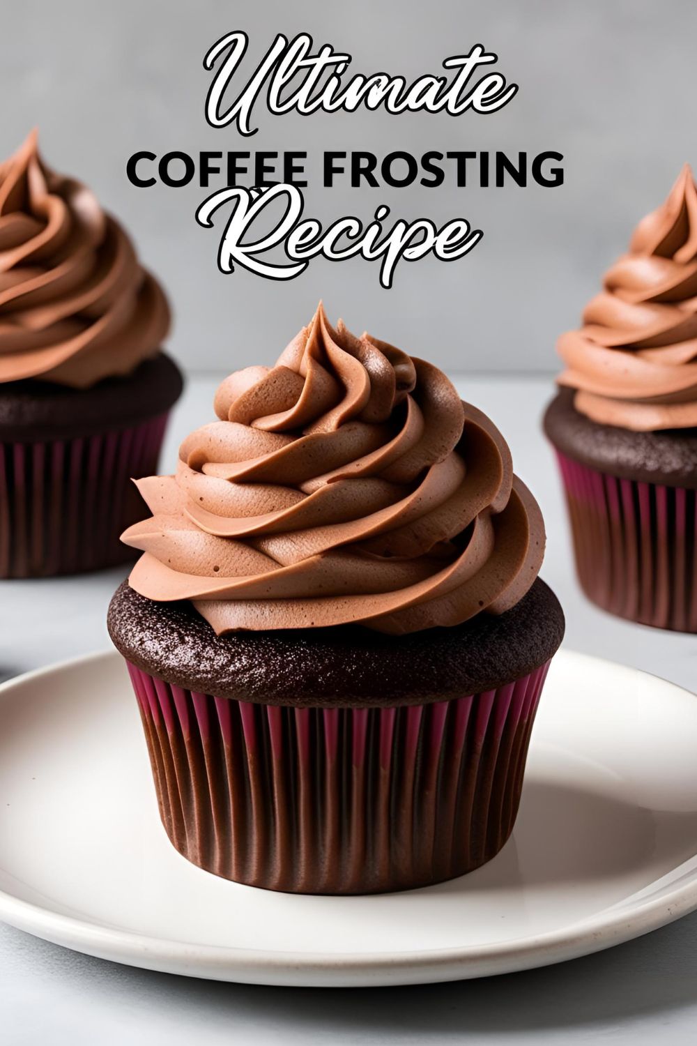A swirl of creamy coffee frosting atop a chocolate cupcake.