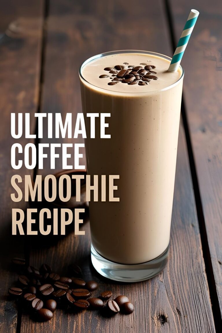 "A glass of coffee smoothie on a wooden table with ingredients scattered around."