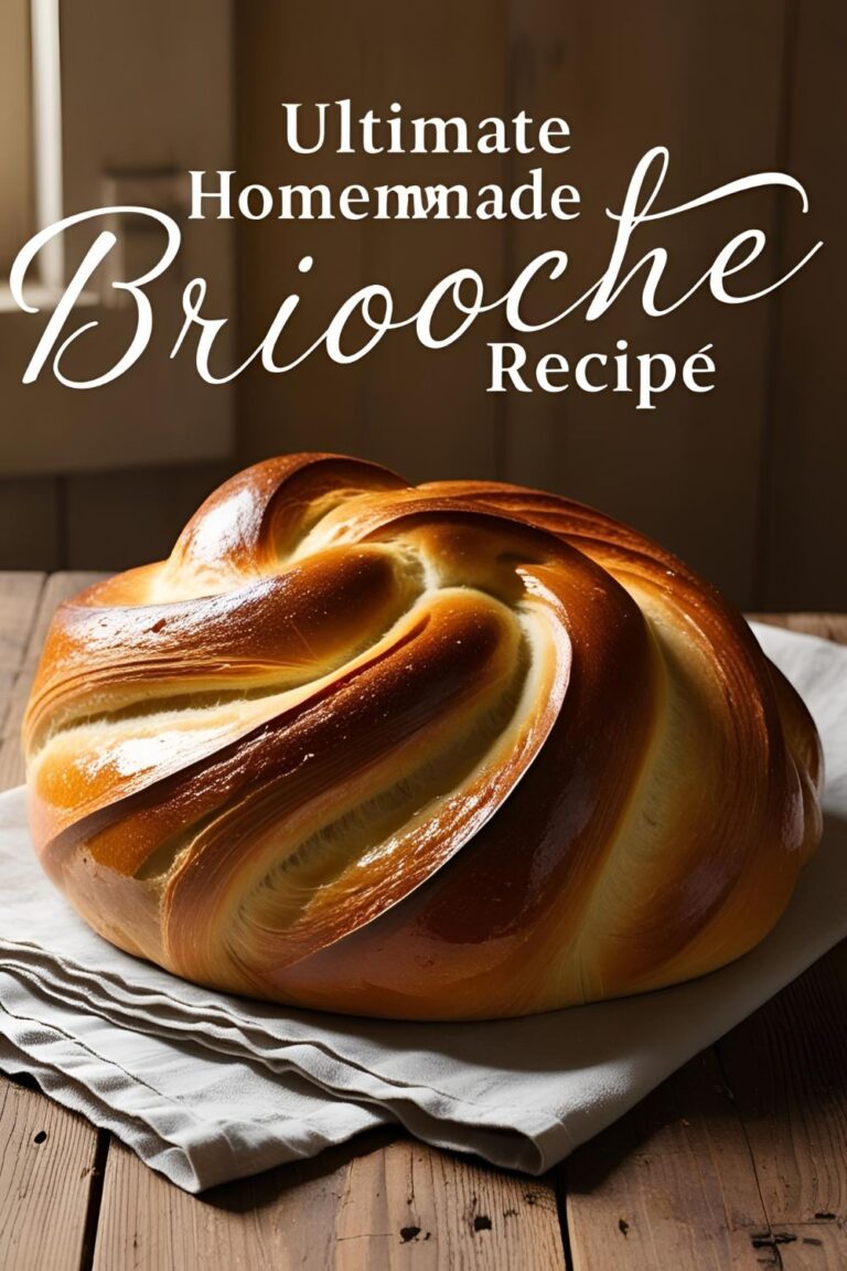 Golden homemade brioche loaf on a wooden table