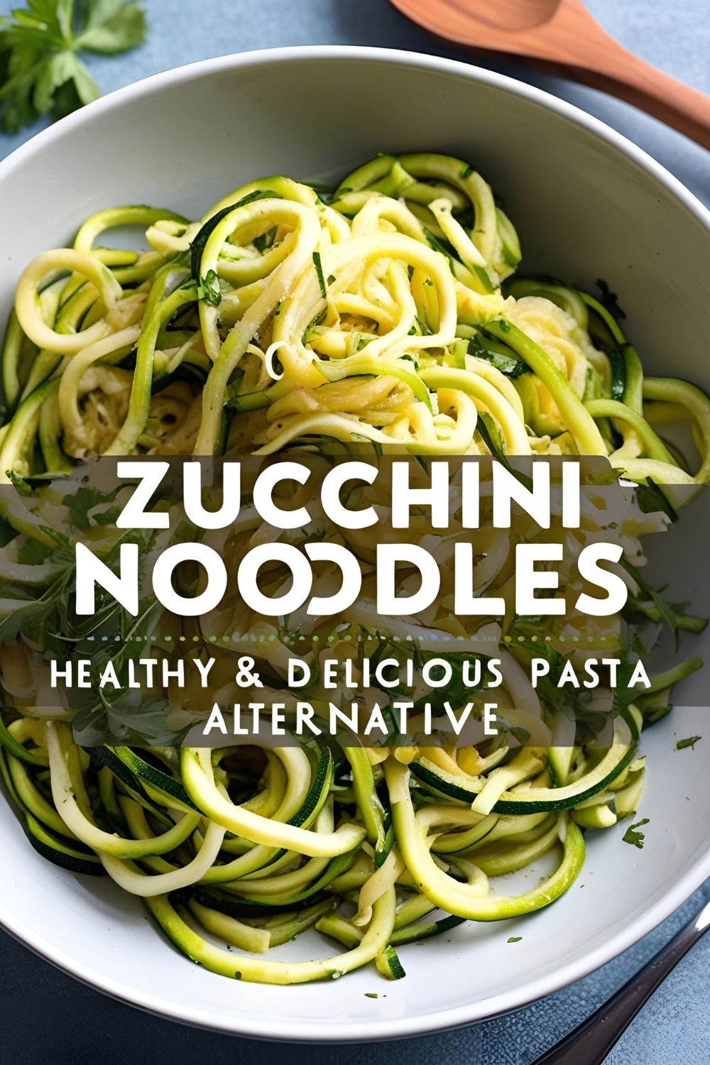 A bowl of zucchini noodles topped with marinara sauce and fresh basil.