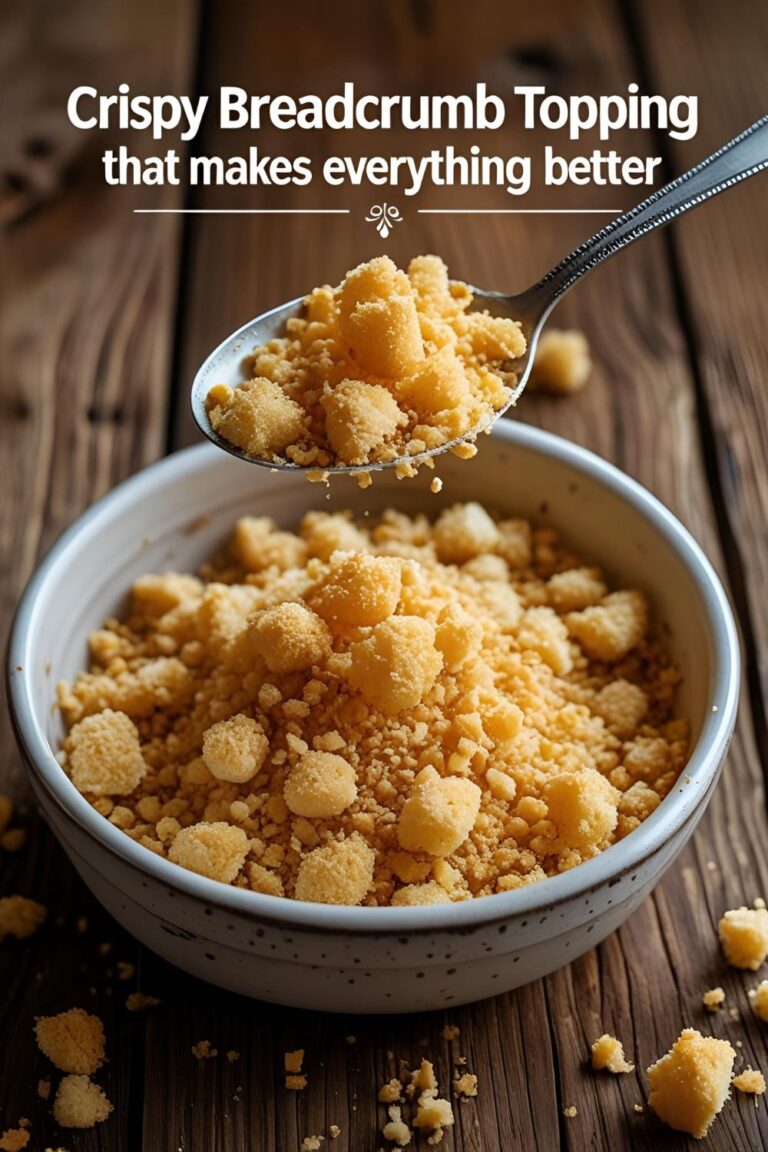 Golden breadcrumb topping recipe sprinkled on pasta and roasted veggies