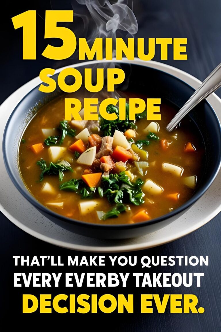 A bowl of hearty 15-minute soup garnished with fresh herbs and served with crusty bread.