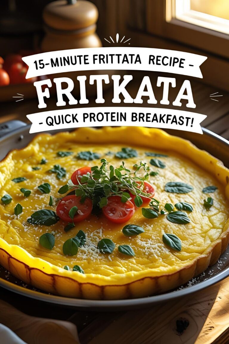 Golden fluffy frittata in a skillet garnished with fresh herbs and sliced into wedges.