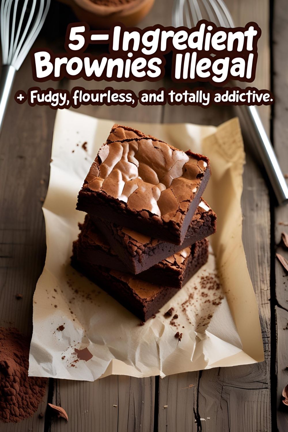 Close-up of gooey, fudgy 5-ingredient brownies with cracked tops on parchment paper, perfect for easy dessert cravings.