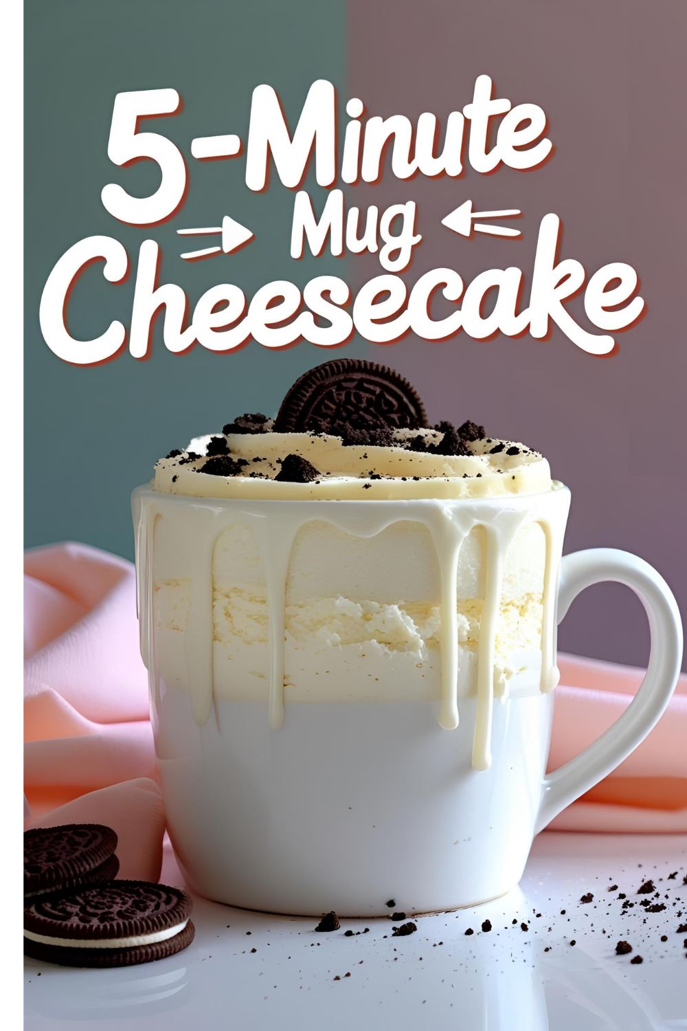 Close-up of creamy mug cheesecake topped with berries