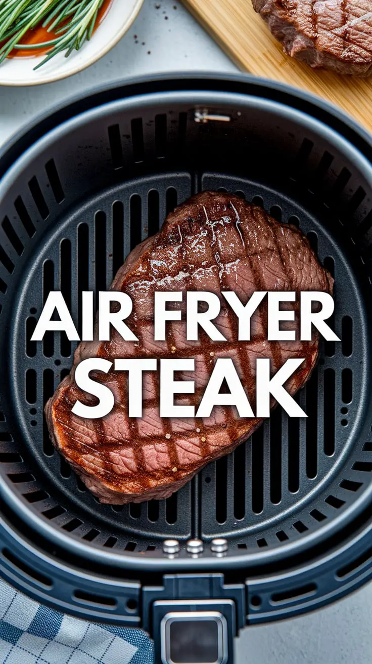 Golden air fryer steak with herb butter melting on top