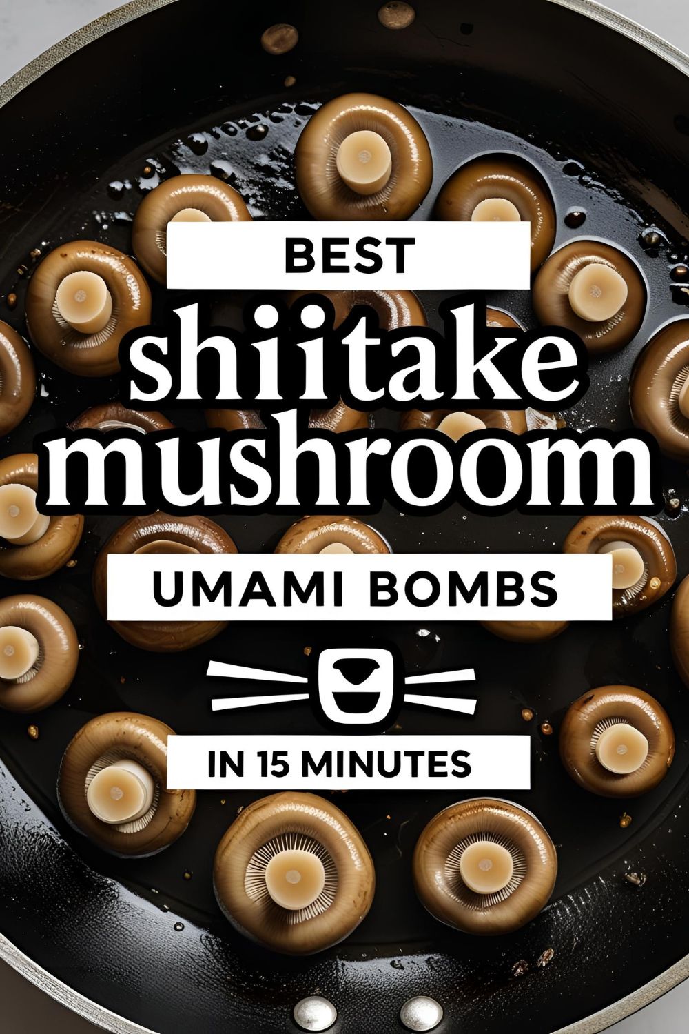 Sautéed shiitake mushrooms garnished with green onions in a skillet.