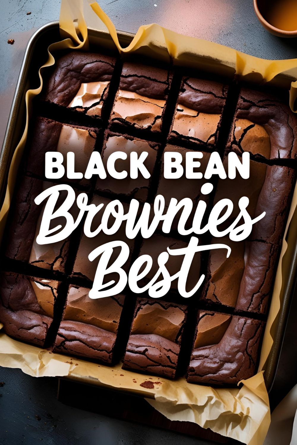 Fudgy black bean brownies on a plate with chocolate drizzle and a bite taken out, showing moist texture inside