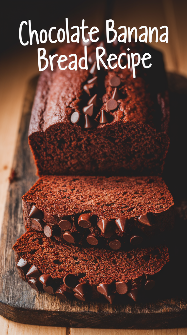Overhead shot of a whole chocolate banana bread loaf with melted chocolate and a crackled top on a cooling rack.