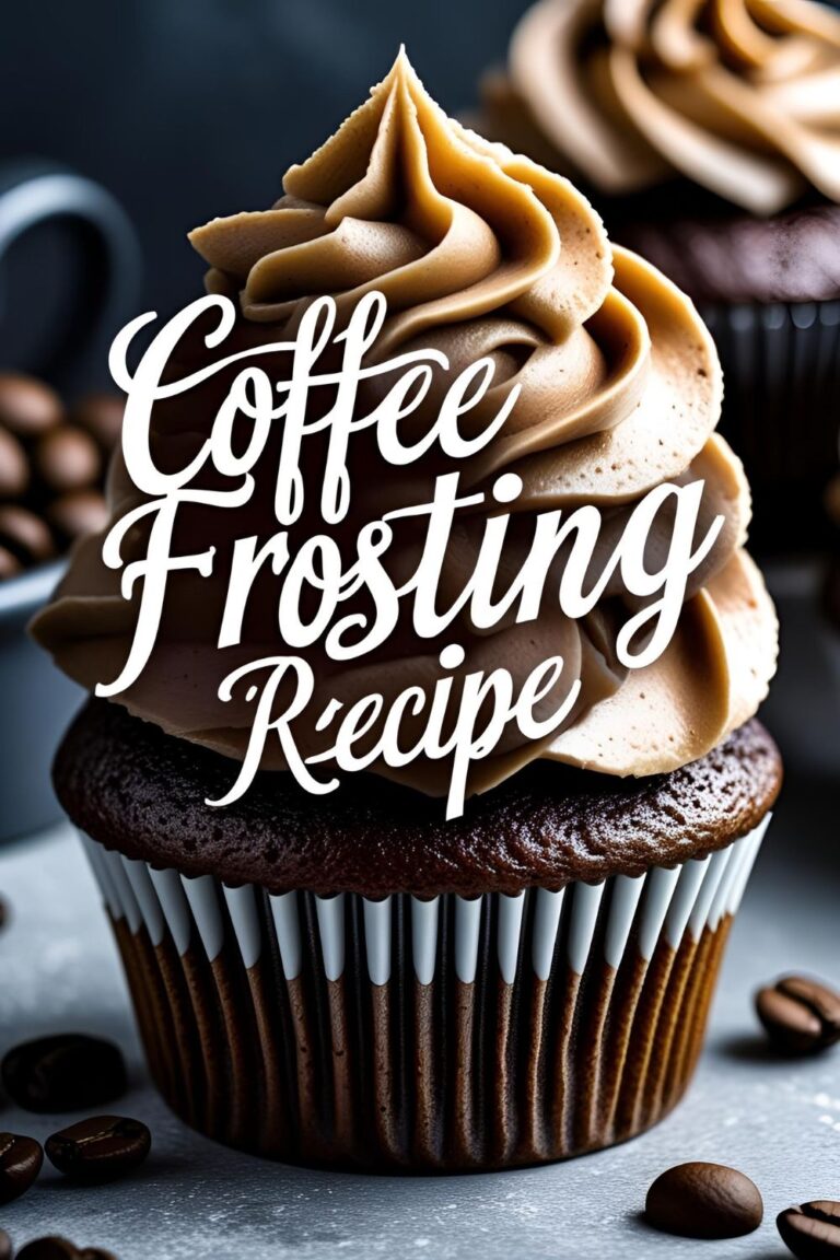 Cupcake topped with smooth coffee frosting swirl and coffee bean garnish against dark background.