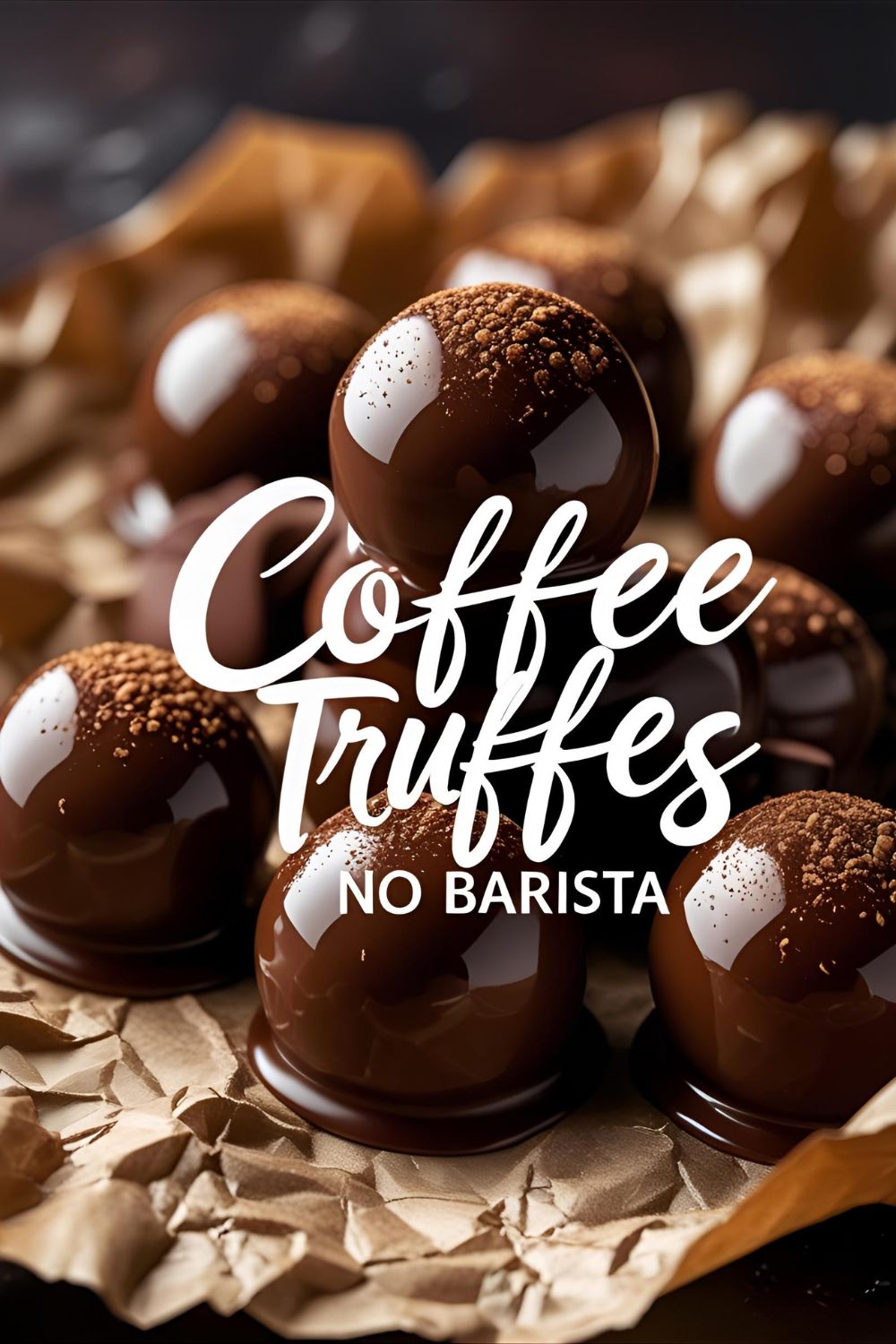 Plate of coffee truffles with cocoa dusting next to an espresso cup.