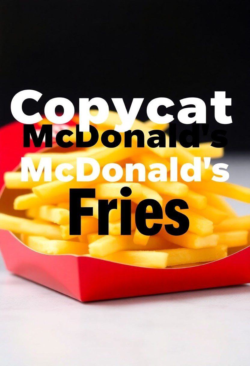 A batch of crispy golden copycat McDonald&rsquo;s fries in a red fry box, styled with dipping sauces.