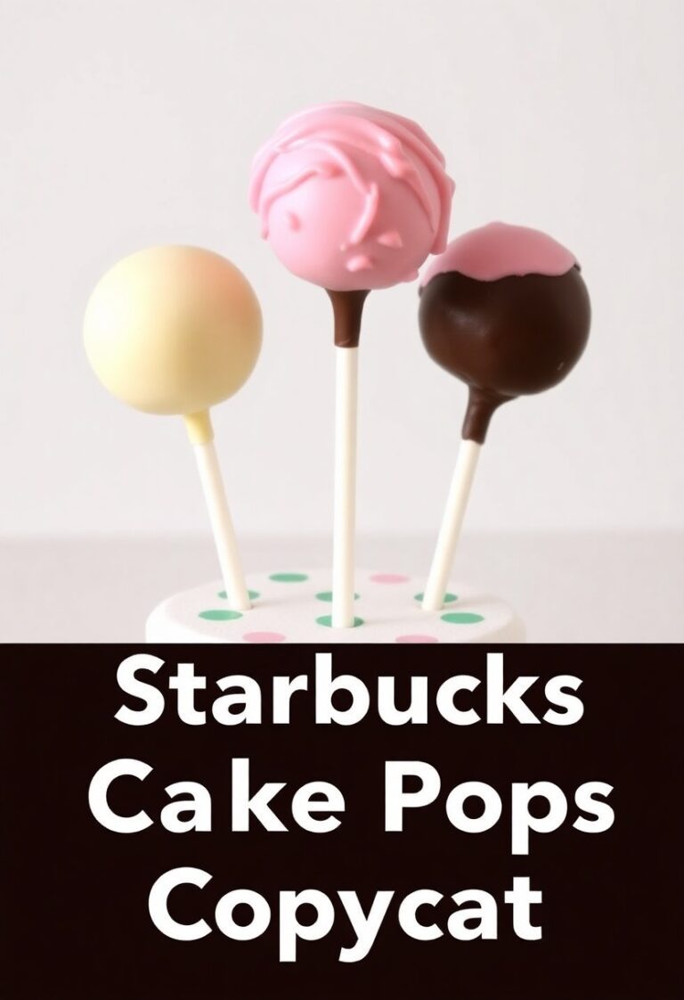 Three decorated Starbucks-style cake pops in pastel colors standing upright.