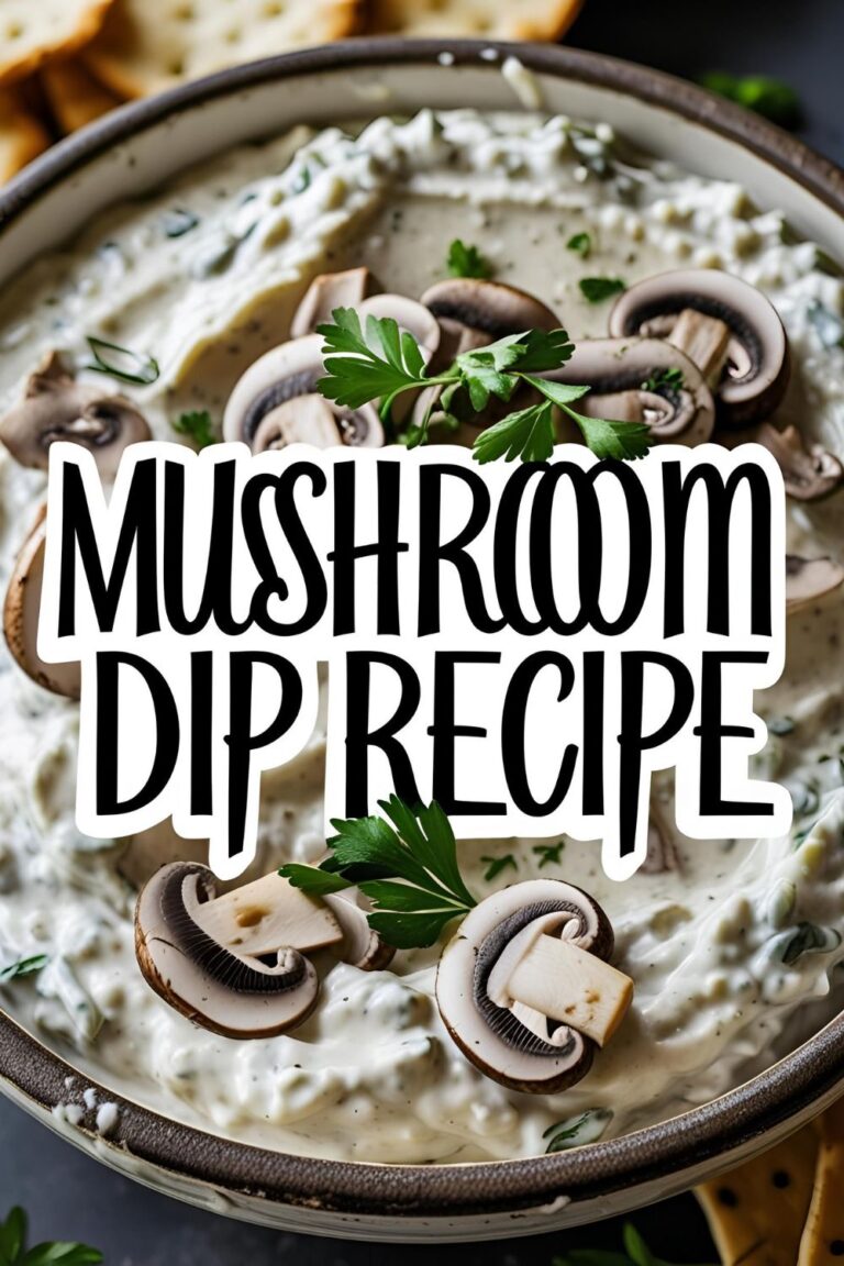 Creamy mushroom dip in a bowl with crackers ready for dipping.