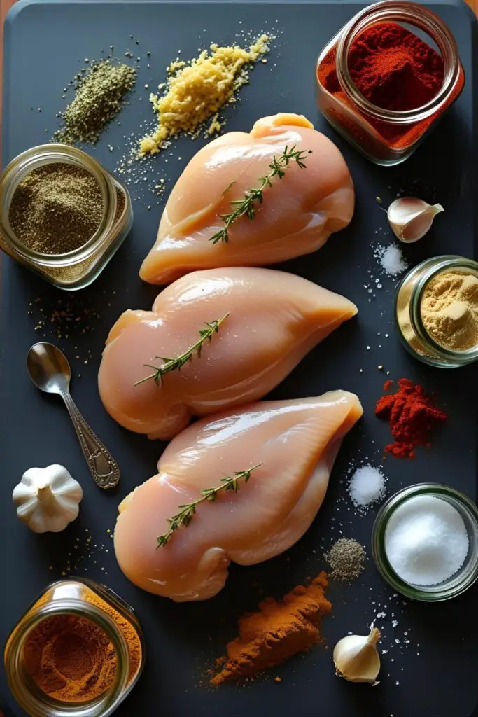 Cooked air fryer chicken breast served with lemon and herbs